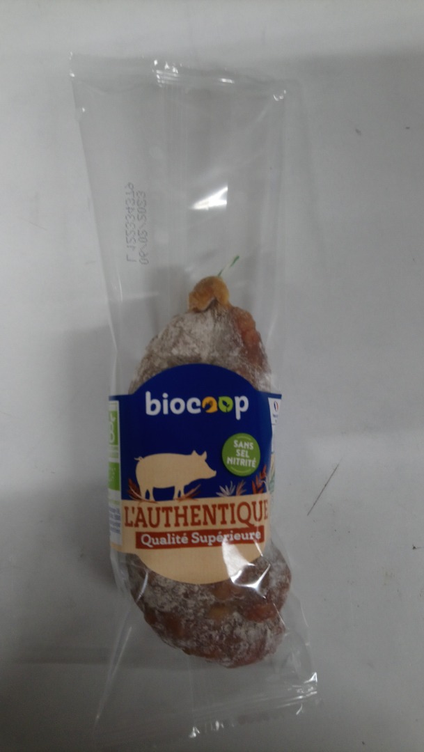 Saucisson sec bio nature sans conservateur Biocoop 200g bef : photo du produit rappelé le 24/03/2023