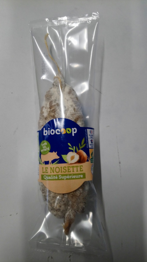 Saucisson sec bio noisettes Biocoop clean label 200g bef : photo du produit rappelé le 24/03/2023