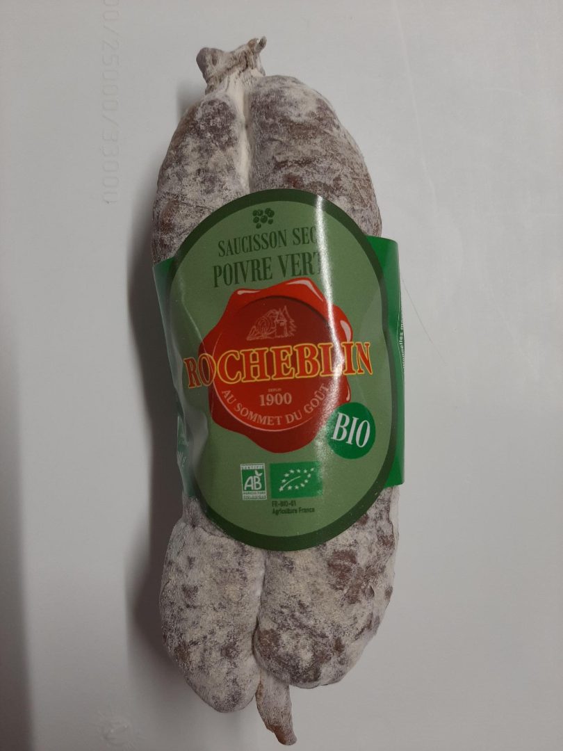 Saucisson sec bio poivre vert rocheblin 200g : photo du produit rappelé le 24/03/2023