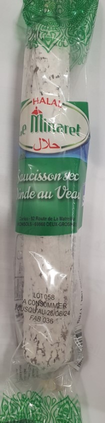 Saucisson sec de dinde au veau le minaret : photo du produit rappelé le 21/01/2025