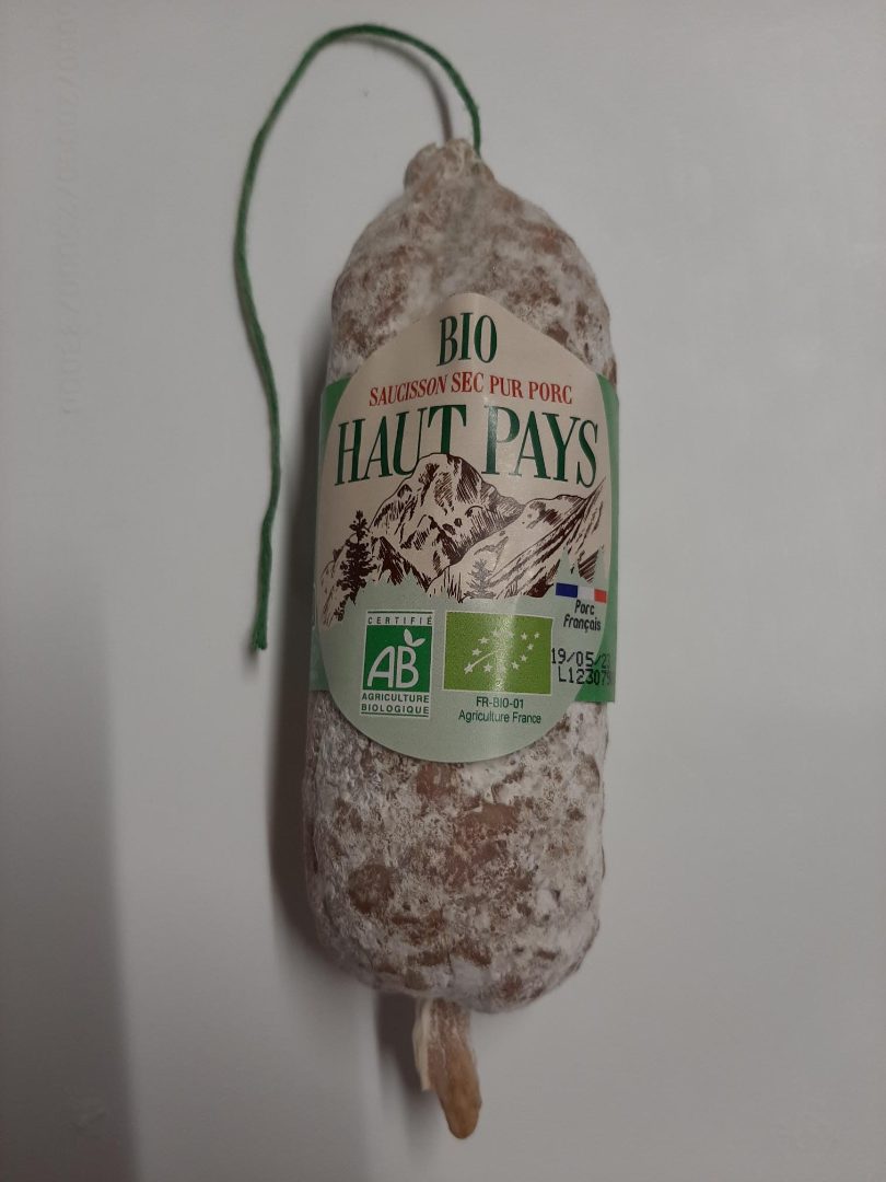 Saucisson sec noisette bio 200g haut pays : photo du produit rappelé le 24/03/2023