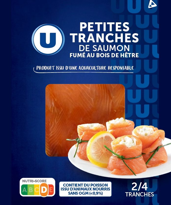 Saumon atlantique fumé u, 2 à 4 petites tranches, 75g : photo du produit rappelé le 30/09/2024