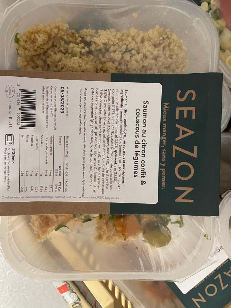 Saumon au citron confit et couscous de légumes Seazon : photo du produit rappelé le 31/07/2023