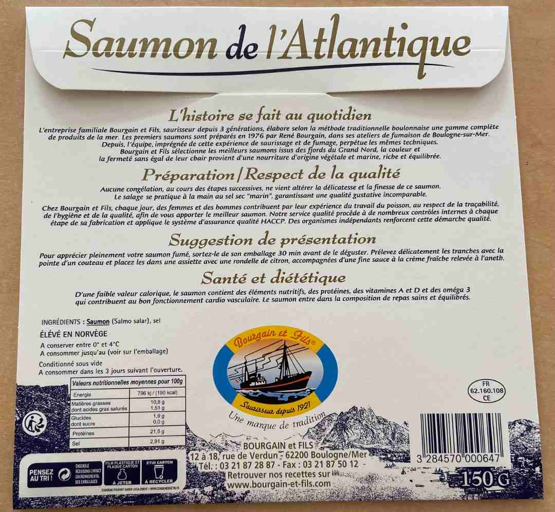 Saumon de l'atlantique norvègien Bourgain et Fils : photo 4 sur 4 du produit rappelé le 05/07/2023