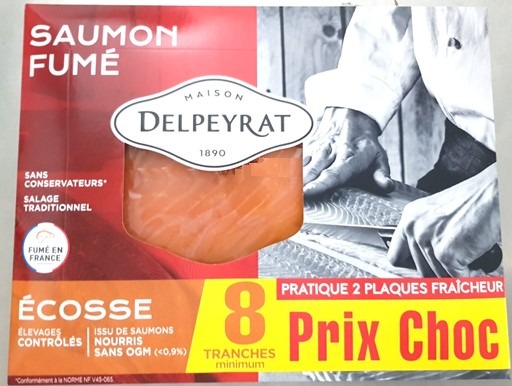 Saumon fume 2 x 4 tranches ecosse 260g Delpeyrat : photo du produit rappelé le 20/10/2022
