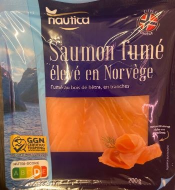 Saumon fumé élevé en norvège 4 tranches – 140g + saumon fumé élevé Nautica : photo 2 sur 2 du produit rappelé le 27/11/2024