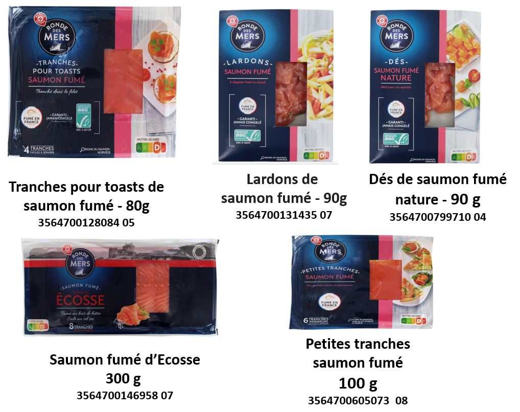 Saumon fume en toast, en tranche, en dés, en lardons Ronde des Mers : photo du produit rappelé le 29/07/2024