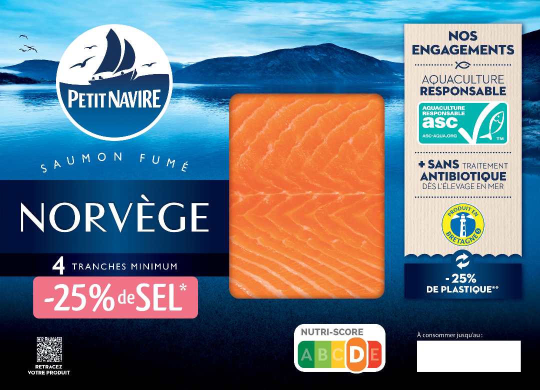 Saumon fumé norvège - 25% de sel 4t minimum 120g Petit Navire : photo du produit rappelé le 19/07/2023