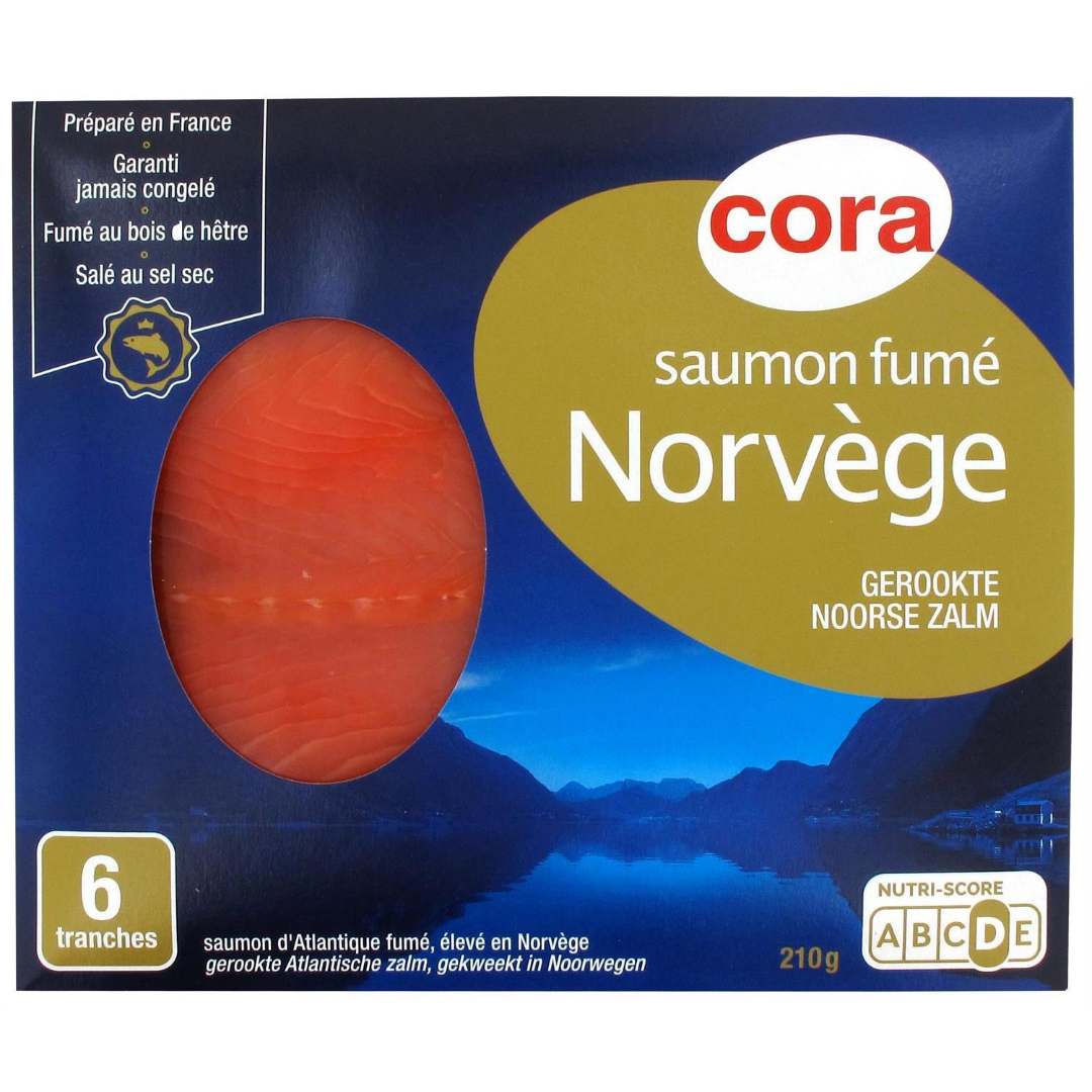 Saumon fumé norvège 6 tranches 210 g Cora : photo du produit rappelé le 12/12/2023