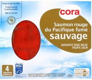 Saumon rouge du pacifique fumé sauvage 4 tranches 120 g Cora : photo du produit rappelé le 08/12/2023