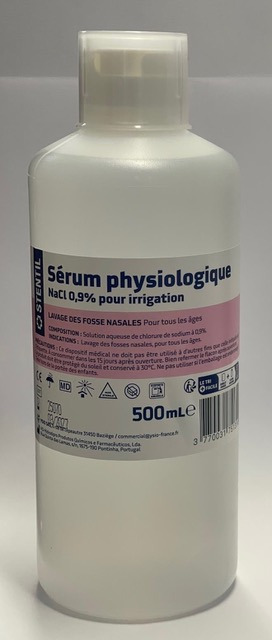 Sérum physiologique 500 ml stentil et sérum physiologique 1litre stentil : photo du produit rappelé le 12/05/2025