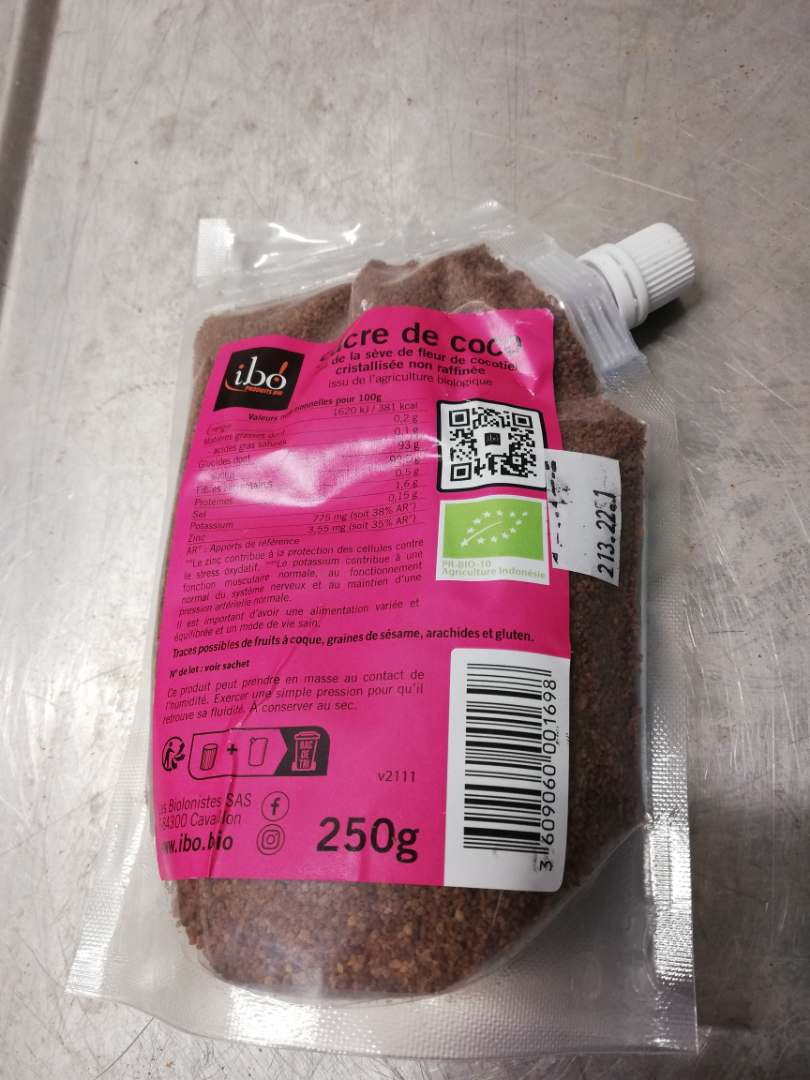 Sève de fleur de cocotier cristallisée non raffinée dit sucre de coco Ibo! : photo 2 sur 2 du produit rappelé le 19/12/2022