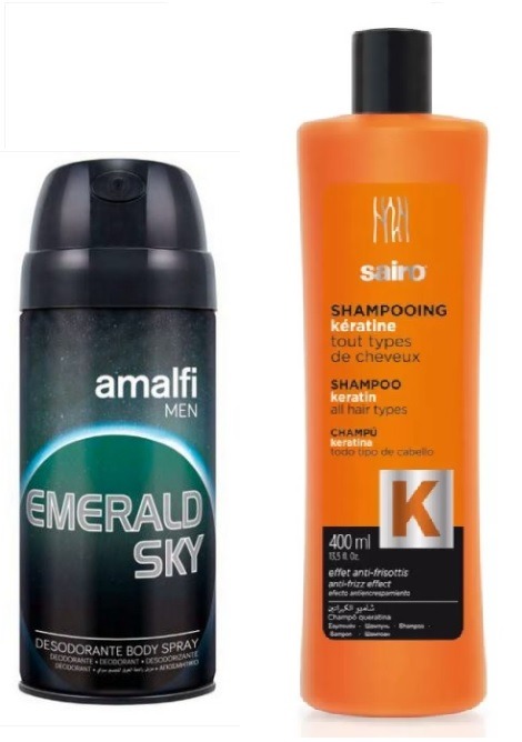 Shampooing kératine et déodorant homme Sairo / Amalfi Men : photo du produit rappelé le 23/06/2022
