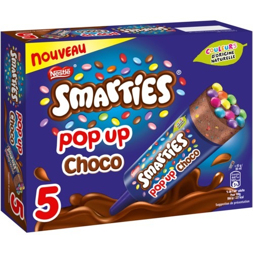 Smarties pop up glaces vanille bonbons chocolat lait x 5 smarties pop up : photo 2 sur 2 du produit rappelé le 16/08/2021
