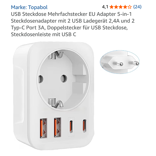 Socket adaptateur d'alimentation USB Topabol : photo du produit rappelé le 24/04/2026