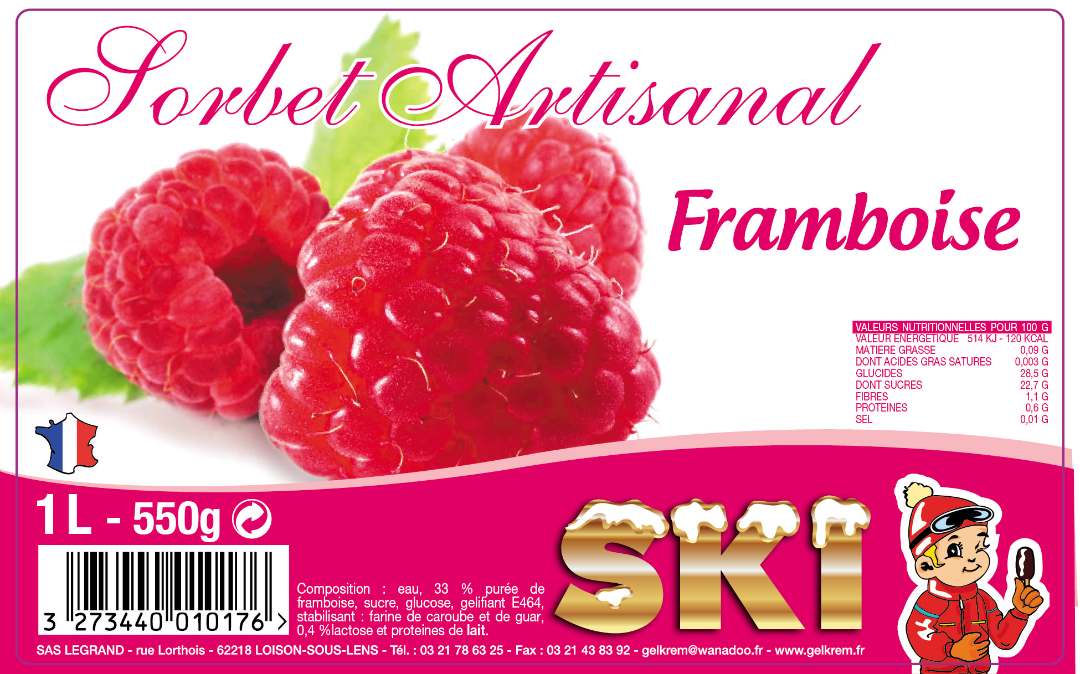 Sorbet framboise Ski : photo du produit rappelé le 20/01/2022
