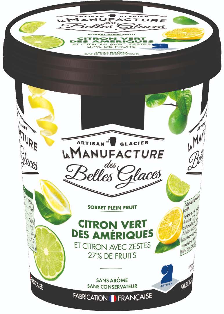 Sorbet plein fruit citron vert & citron La Manufacture des Belles Glaces : photo du produit rappelé le 10/06/2021