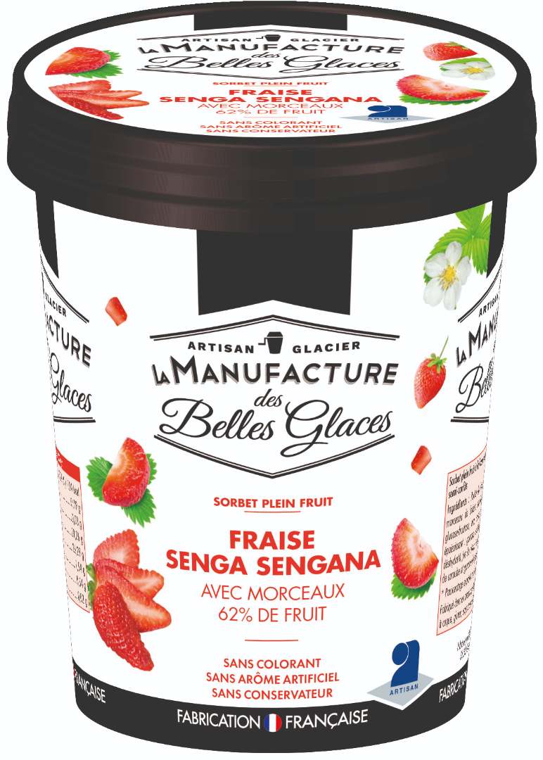 Sorbet plein fruit fraise 460 ml / 300g La Manufacture des Belles Glaces : photo du produit rappelé le 10/06/2021