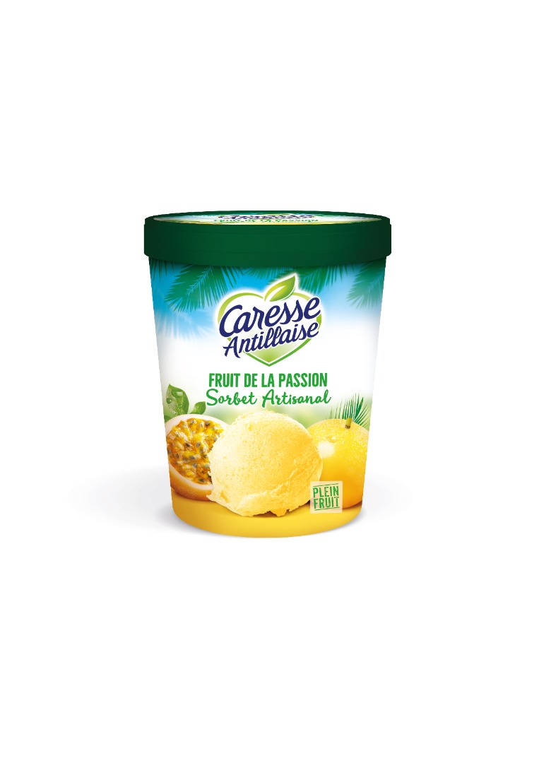 Sorbet plein fruit fruit de la passion 460 ml / 300g Caresse Antillaise : photo du produit rappelé le 30/08/2021