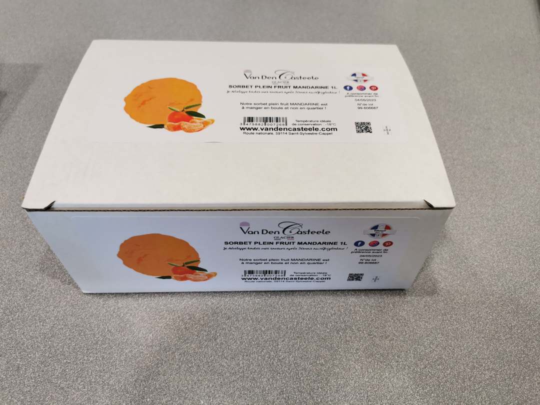 Sorbet plein fruit mandarine 1l Van Den Casteele : photo du produit rappelé le 29/07/2021