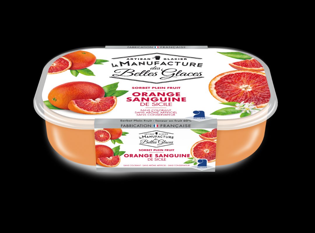 Sorbet plein fruit orange sanguine 750 ml La Manufacture des Belles Glaces : photo du produit rappelé le 10/06/2021