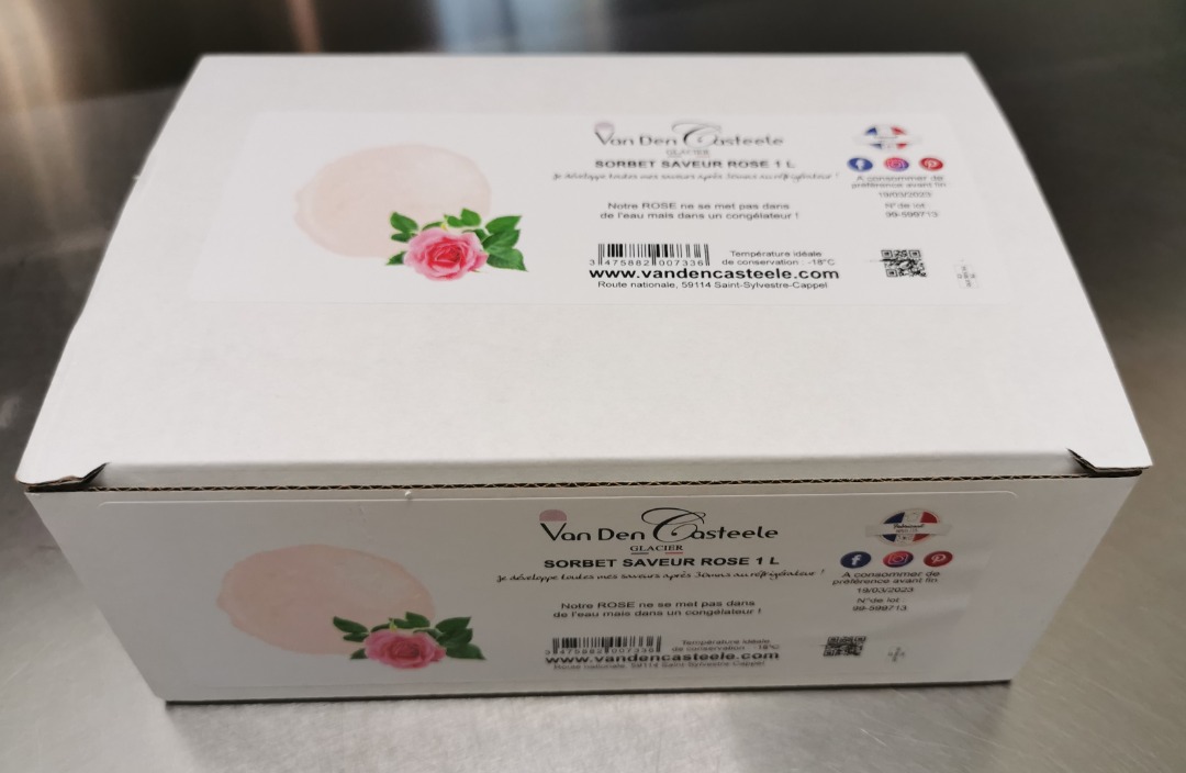Sorbet plein fruit rose 1l Van Den Casteele : photo du produit rappelé le 29/07/2021