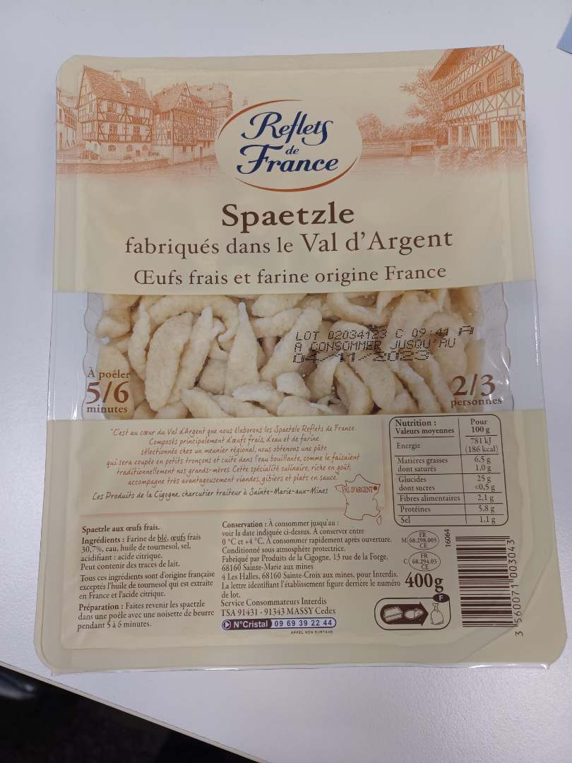 Spaetzle du val d'argent Reflets de France : photo du produit rappelé le 14/03/2024