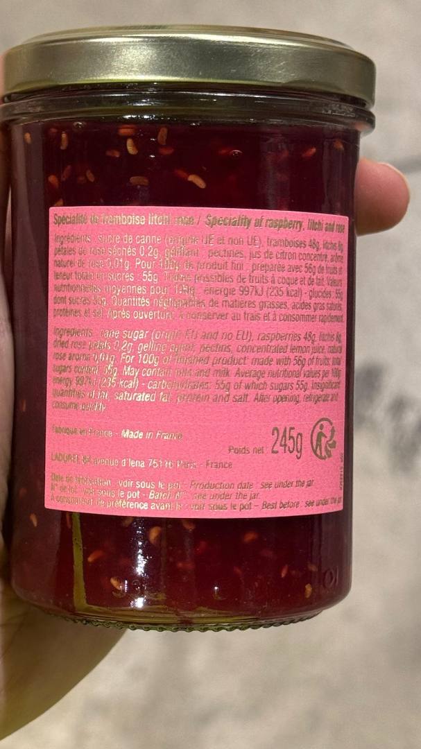 Spécialité de framboise lichi rose Ladurée : photo 2 sur 4 du produit rappelé le 28/04/2025