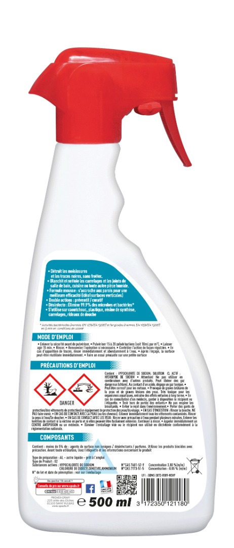 Spray anti-moisissure mousse active Spado : photo 2 sur 2 du produit rappelé le 01/09/2023