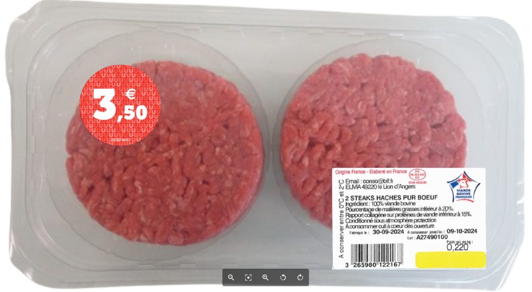 Steak haché 15%mg, préparation Tendre&Plus, AL Qassab, Sans Marque : photo du produit rappelé le 25/11/2025