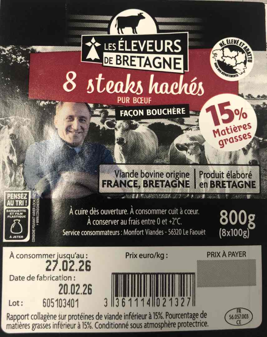 Steak haché 15% nebh Eleveurs de Bretagne : photo 2 sur 2 du produit rappelé le 26/02/2026