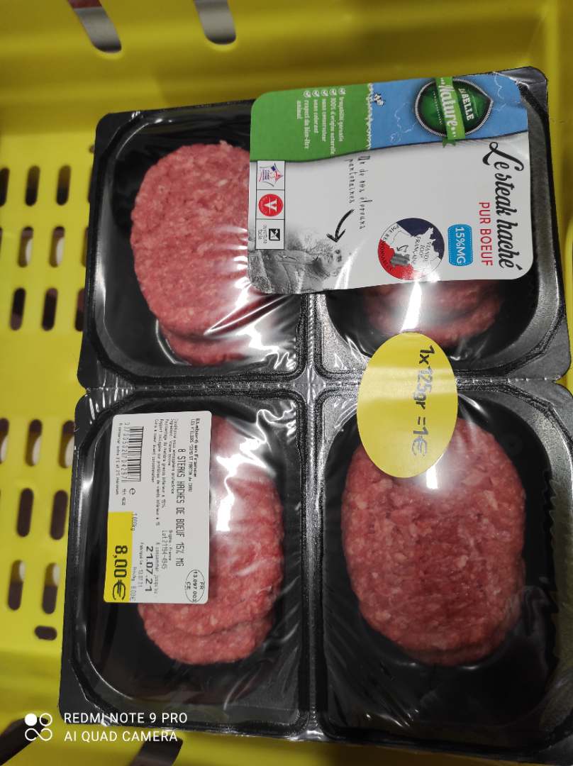 Steak haché 15% x8 125g La Belle Nature : photo du produit rappelé le 13/07/2021