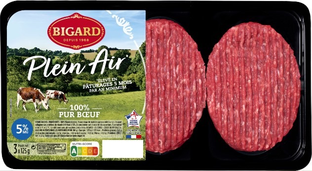 Steak hache 5% 3x125g plein air Bigard : photo du produit rappelé le 02/09/2021