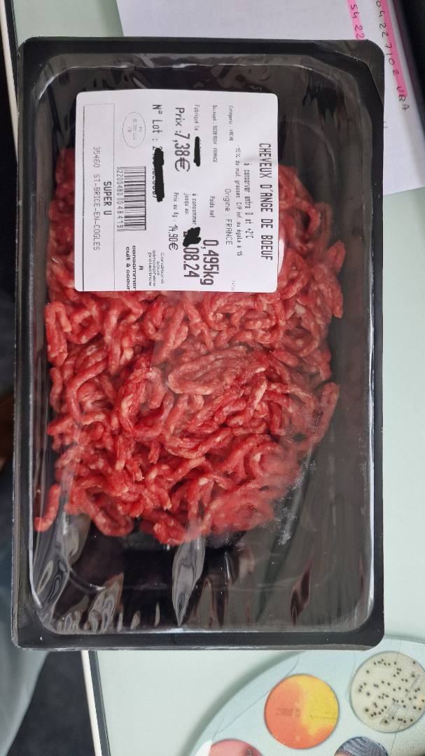 Steak haché et cheveux d'ange Super U Saint Brice : photo du produit rappelé le 22/08/2024