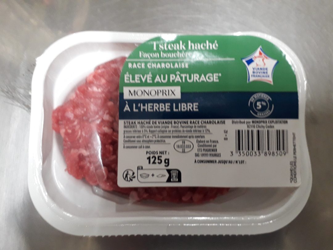 Steak hache ou viande hachee facon bouchere 5% de matiere grasse Monoprix : photo 2 sur 3 du produit rappelé le 12/08/2022