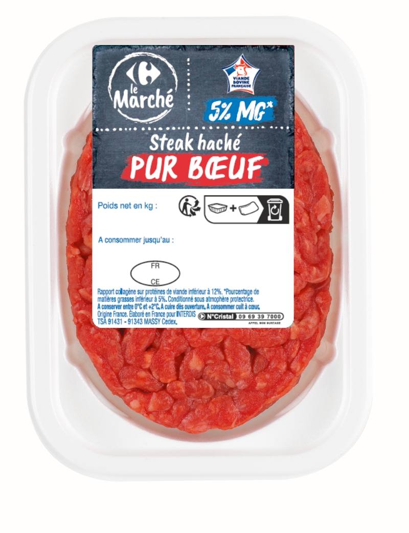 Steak hache pur boeuf 5%mg Le Marche Carrefour : photo du produit rappelé le 04/05/2023