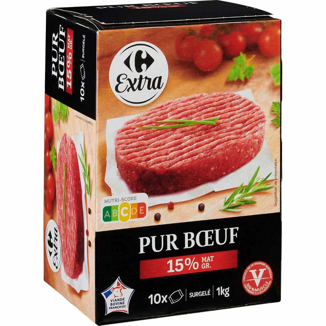 Steak hache pur boeuf surgele 15%mg Carrefour Extra : photo du produit rappelé le 21/05/2026