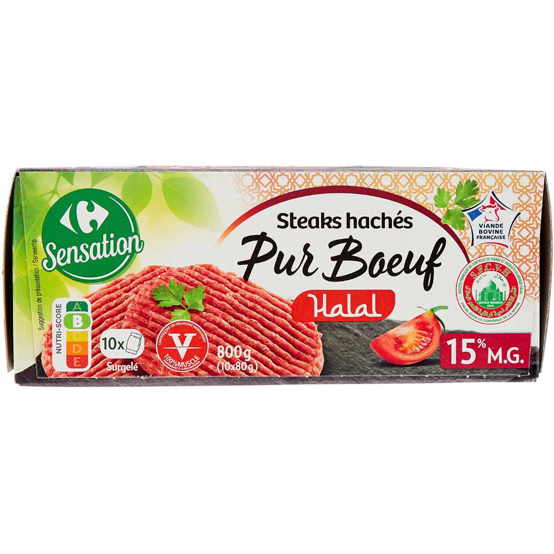 Steak hache surgele halal 15% 10x80g Carrefour Sensation : photo du produit rappelé le 14/11/2023