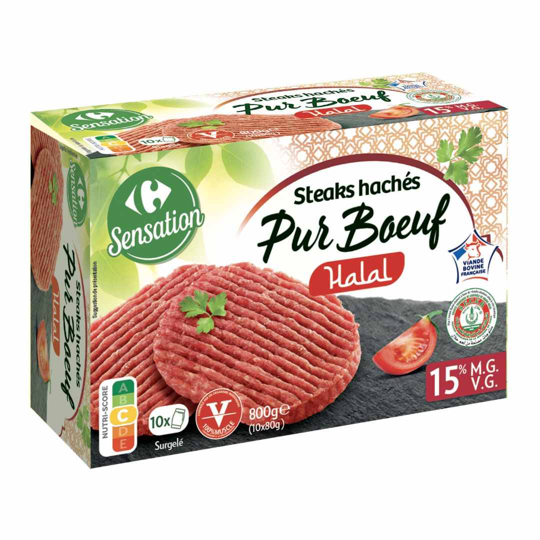Steaks haches halal pur boeuf 15%mg Carrefour Sensation : photo du produit rappelé le 17/11/2022