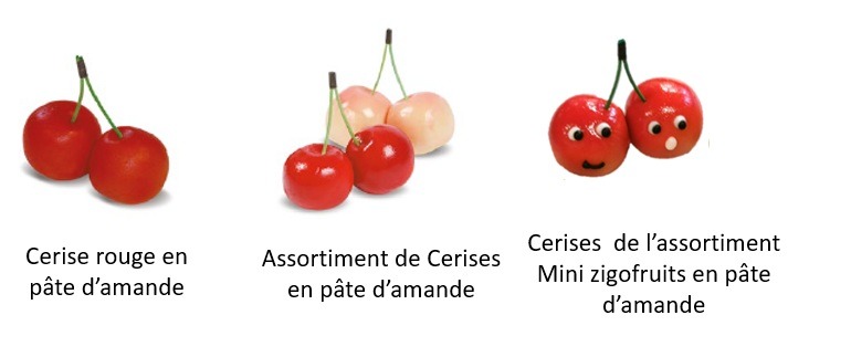 Sujets en pâte d'amande sous forme de cerise D. Maffren : photo du produit rappelé le 12/03/2025