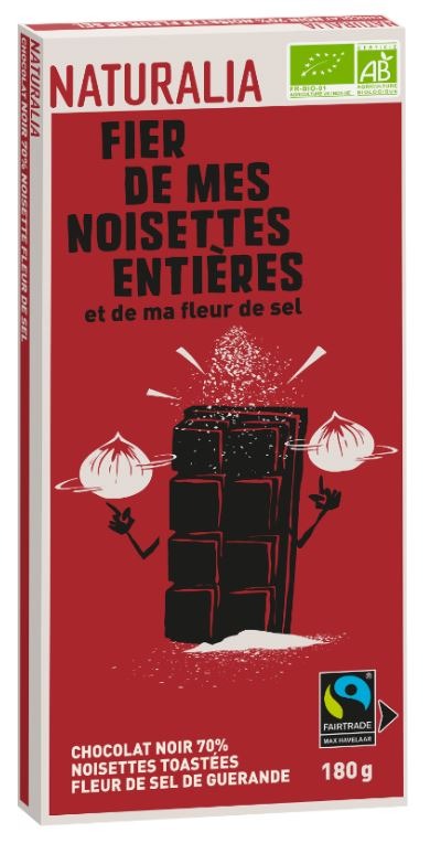Tablette chocolat noir noisettes fleur sel 180g Naturalia : photo du produit rappelé le 15/02/2023