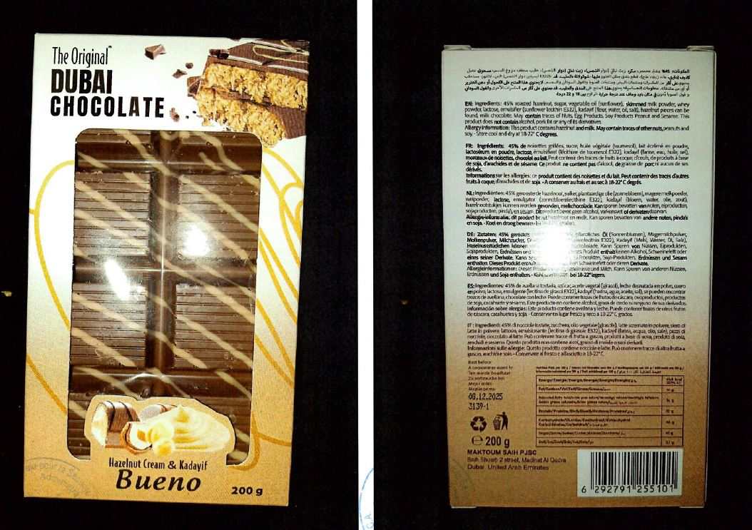Tablette de chocolat original avec coeur à la crème bueno : photo du produit rappelé le 23/04/2025