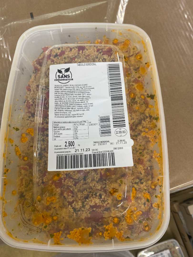 Taboulé méridionale : photo du produit rappelé le 03/11/2023