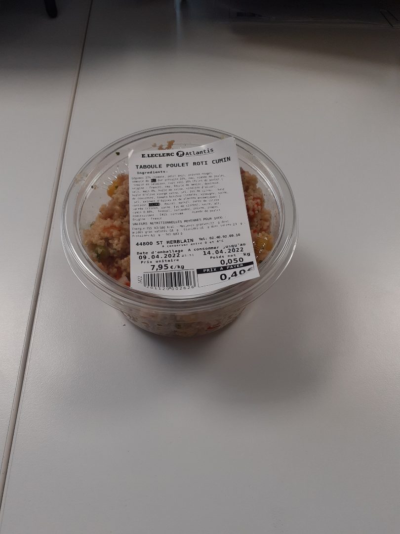 Taboulé poulet Leclerc : photo du produit rappelé le 19/04/2022