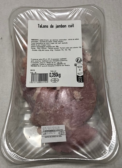 Talon de jambon cuit No Name : photo du produit rappelé le 21/08/2026