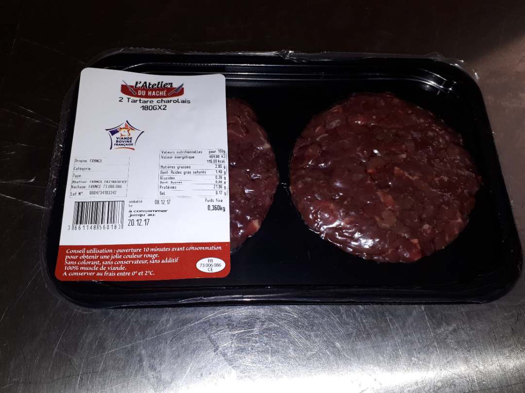 Tartare couteaux 180gr et 140gr L'Atelier du Haché - Montagnes Saveurs : photo du produit rappelé le 14/03/2023