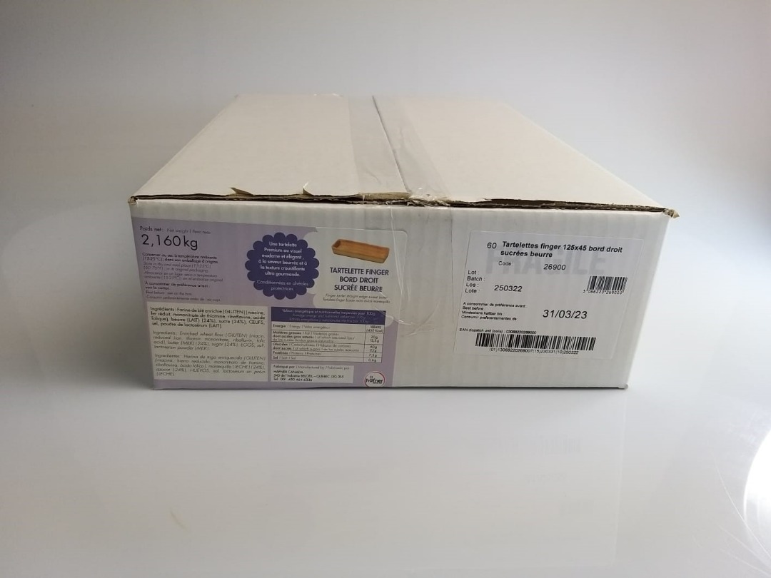 Tartelettes finger 125x45 bord droit sucrées beurre Hafner : photo du produit rappelé le 09/06/2022