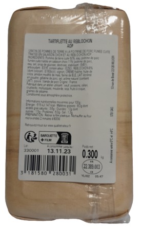 Tartiflette au reblochon AOP Qualité Traiteur : photo 2 sur 2 du produit rappelé le 06/11/2023
