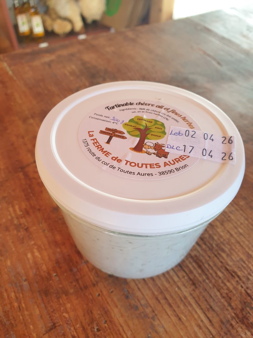 Tartinable chèvre ail et fines herbes Gaec la Ferme de Toutes Aures : photo du produit rappelé le 07/07/2026