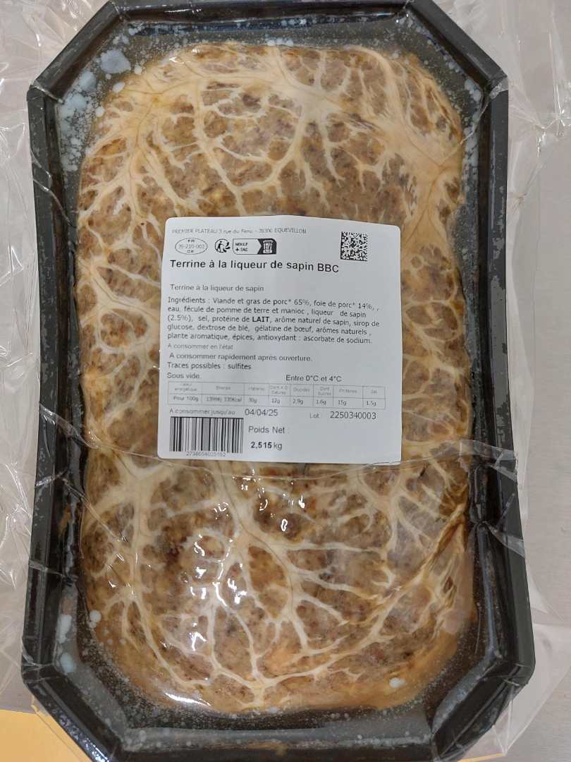 Terrine a la liqueur de sapin bbc 2.5kg Premier Plateau : photo du produit rappelé le 18/02/2025